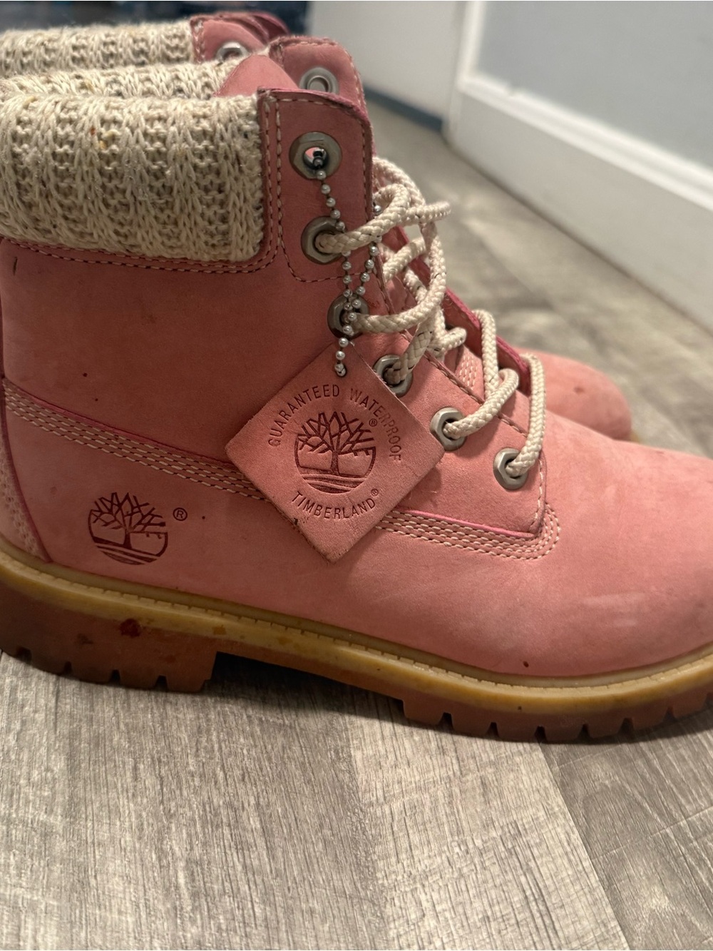 Timberland Pink Nubuck Ankle Boots with Knit Collar